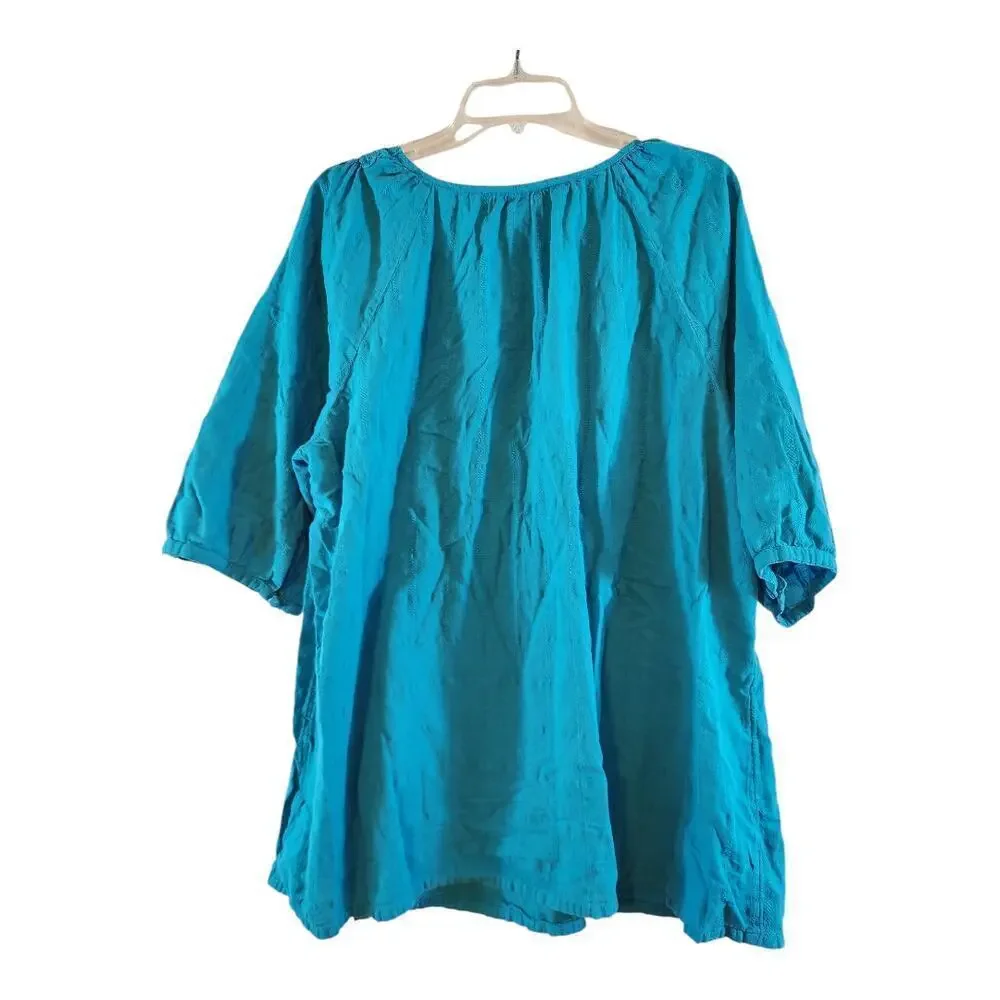 Catherine's women's sz 1X 18/20 cotton tunic blouse teal‎ 3/4 sleeve